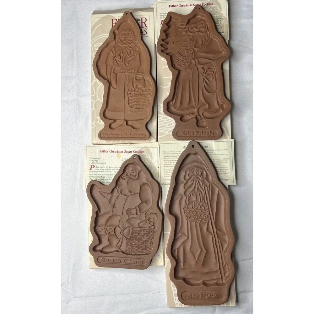 Lot of 4 Longaberger Pottery Cookie Molds Santa St. Nick -1990, 1991, 1992, 1993